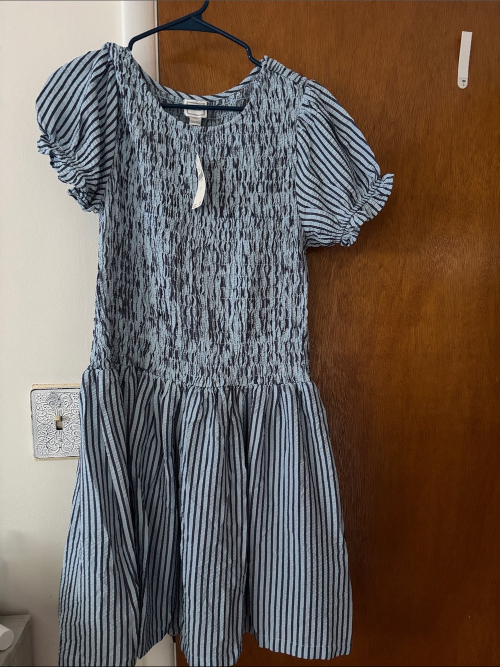 Maeve Light Blue & Navy Striped Smocked Dress